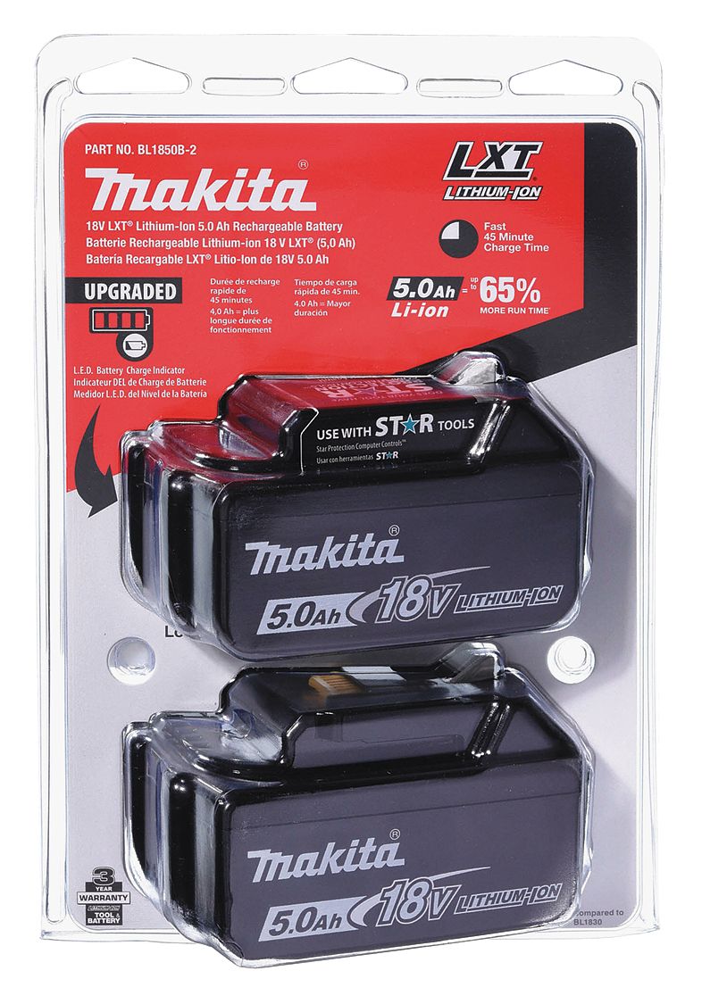 Makita 18V LXT BL1850B 5.0Ah Lithium-Ion Batteries (Twin Pack)